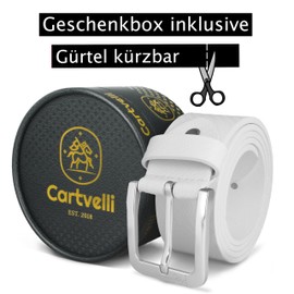 Cartvelli Premium Leather Belt Men's White Carbon 115 cm Made in Germany Gift Box Genuine Leather Men's Belt Jeans Belt 40 mm Suit Jeans Chino Pants Hi-Tech CART22w-115
