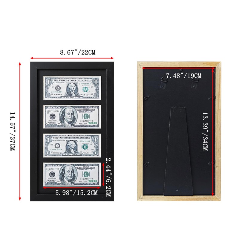 JINMANWU 4 Dollar Bill Frame, Wooden Picture Frame 2.5x6 Inch