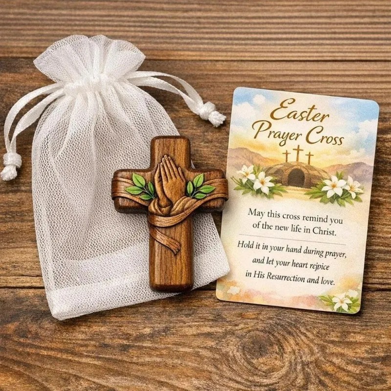 Cruz De Oracin De Bolsillo, Mini Soporte De Madera Hecho