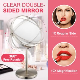 ALHAKIN 10x Magnifying Makeup Mirror, 8 Inch Tabletop Mirror with 1X/10X Magnification Double Sided, Standing Bathroom Makeup Mirror for Desk, Nickel