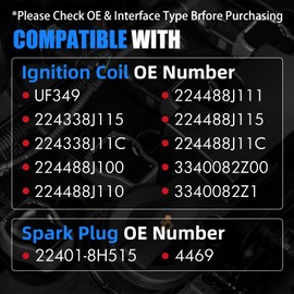 Sorghum Ignition Coil Pack and Spark Plugs Compatible with Nissan Altima Maxima Murano Frontier Quest Xterra Pathfinder NV1500 NV2500 NV3500 INFINITI QX4 G35 Suzuki Replace# UF349 224338J115 Set of 6