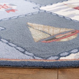 Safavieh Chelsea Collection HK267A Hand-Hooked French Country Wool Area Rug, 3' x 3' Round, Blue