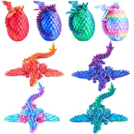 4PCS 3D Printed Dragon Fidget Toy Rainbow - 15cm Flying Dragon + 8.5cm Easter Eggs, Articulated Crystal Dragon Fidget Toys, Birthday Gifts Toys for Kids, Home Decor, Mystery Mythical Pieces