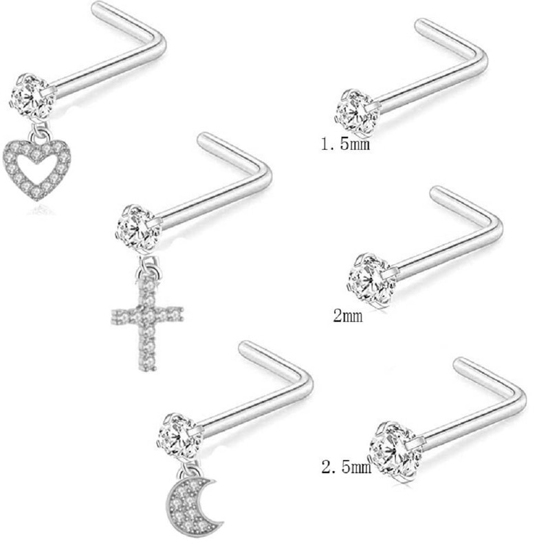 LRGKMCWTOB Nose Studs L Shaped 925 Sterling Silver 6-piece Set