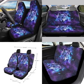 Wanyint Galaxy Wolf Butterfly 15 PCS Car Seat Cover Full Set with Steering Wheel Cover Seat Belt Strap Pads Cup Coasters Trash Bag Air Vent Storage Bag Rearview Mirror Cover Keychain Auto Decoration