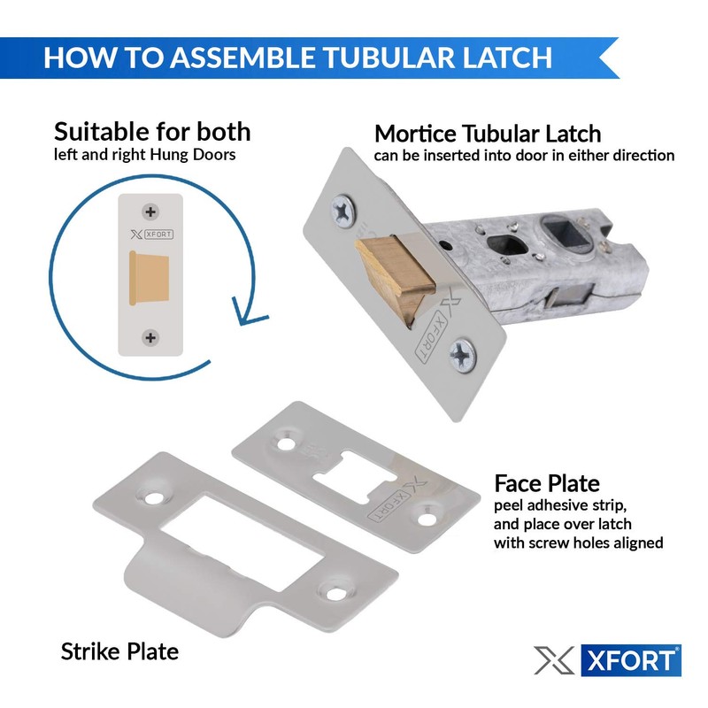 XFORT Tubular Latch, Satin Chrome, Tubular Door Latch For Internal