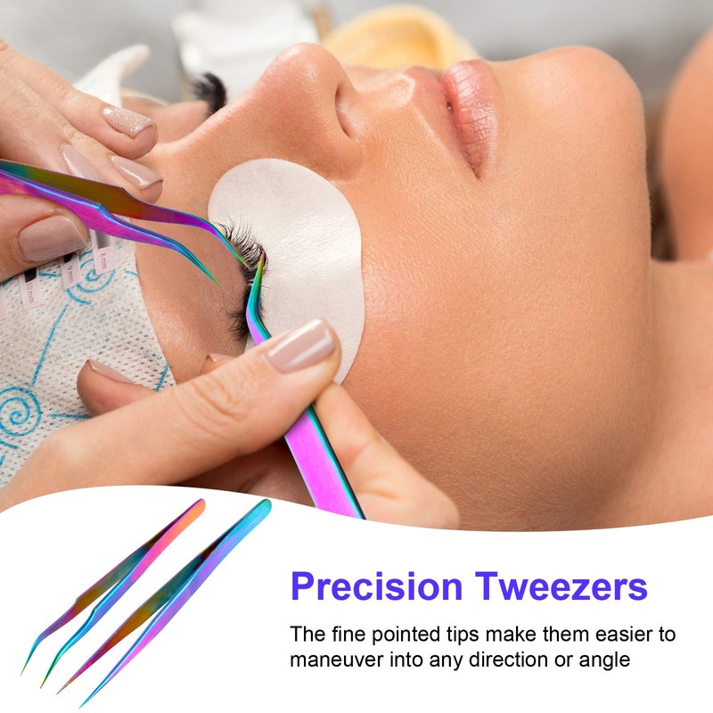 2 Pieces Straight and Curved Tip Tweezers Eyelash Extension Tweezers,