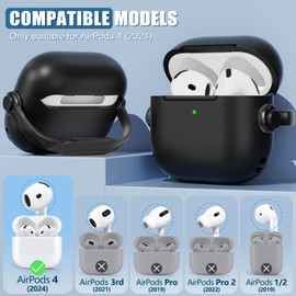 Compatible with Airpods 4 Case Cover for Women Men, Unique Musician Headset Design Case for Airpods 4th Generation Case 2024 with Cleaning Kit and Keychain Front LED Visible Black