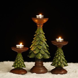 Christmas Tree Candle Holder, 3D Resin Pillar Candle Stand, Vintage Centerpiece for Fireplace Mantel, Holiday Table Decor, Home & Restaurant Christmas Celebratio (Medium)