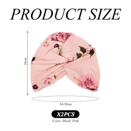 2 Pieces Flower Pattern Headscarf, Soft and Comfortable Headscarf, Women's Chemotherapy Hat, Colorful Beanie Hat, Pleated Hat, Anti-Hair Loss Hat Black