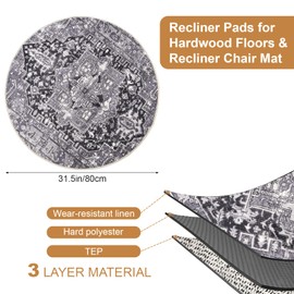 Recliner Chair Mat, Non Skid Round Furniture Pad, Recliner Pads for Hardwood Floors, Circular Small Circle Rug Pad, Furniture Pad 31.5inch Diameter Low Pile Heavy Duty Non Slip Multi-Purpose Rug