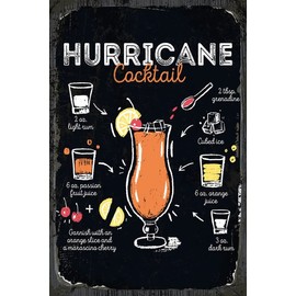 mrdeco Metal Sign 20 x 30 cm Curved Hurricane Cocktail Recipe Decorative Tin Sign