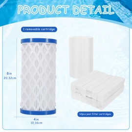 Tearom 12 Packs Universal Replaceable Pool Filters, Suitable for Type A, C or III Above Ground Pools Reusable Pool Filter for Filter Pump for Efficient Filtration and Keep The Water Clean