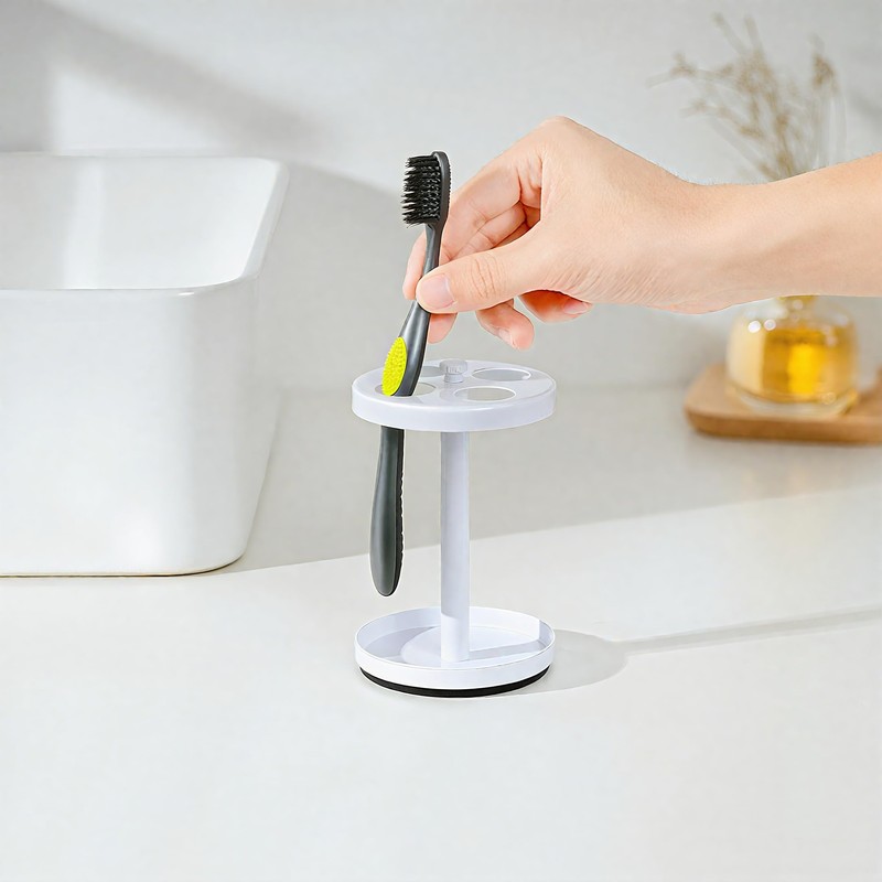 White Stainless Toothbrush Holder Stand: Rustproof Bathroom Countertop Organizer, 4