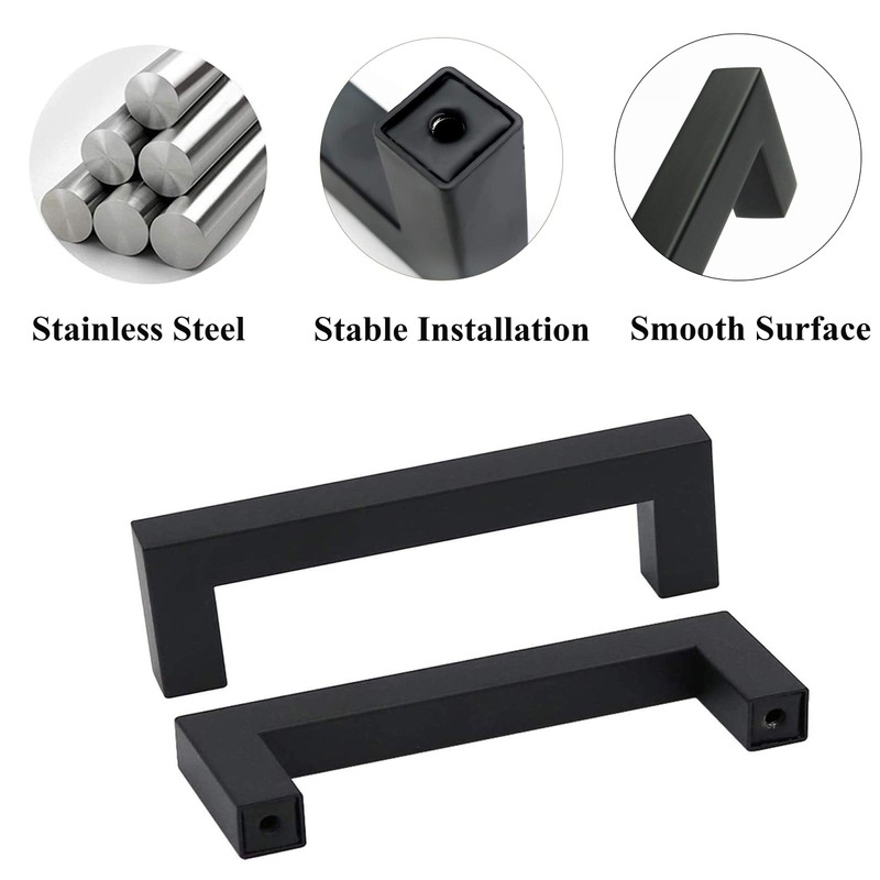 Drenky 5 Pcs Black Kitchen Handles - Stainless Steel Square