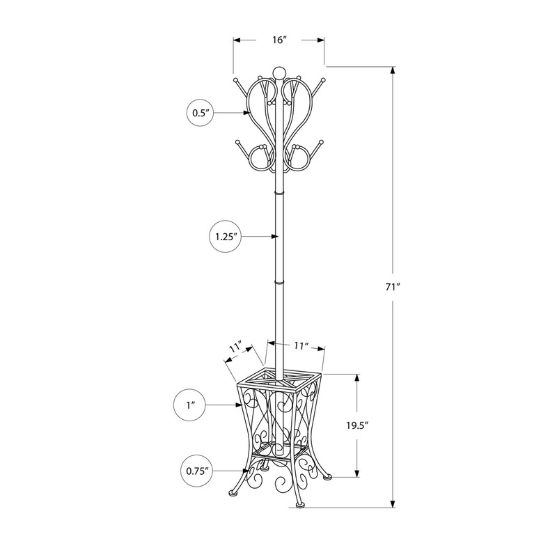 Monarch Specialties I 2060 Coat Rack, Hall Tree, Free Standing,