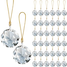 XunYee 36 Pcs Crystal Glass Christmas Balls Ornaments, 1.18" Mini Round Hanging Crystal Prism Xmas Tree Decorations Pendants for Holiday Wedding Birthday Party Home Decorations (Clear Color)