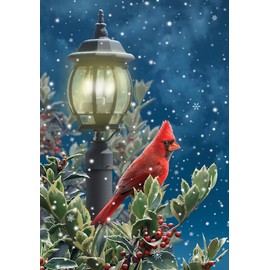 Winter Solitude Cardinal Garden Flag Lamp Post Snowy 12.5" x 18" Briarwood Lane