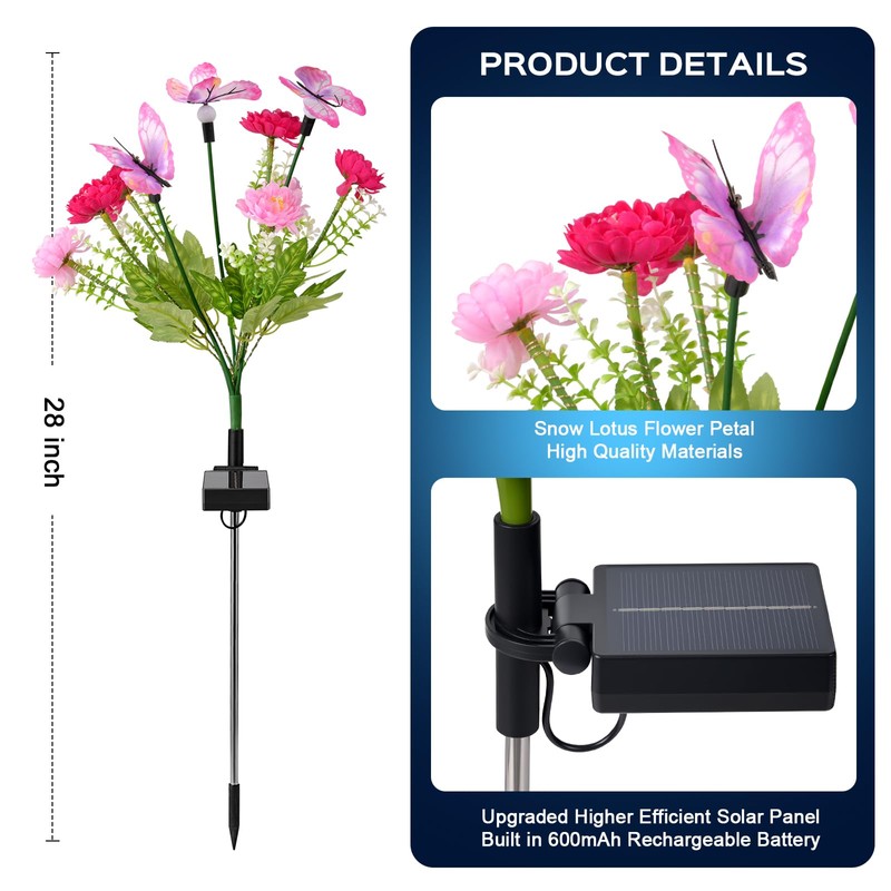 4 Pack Solar Garden Lights Outdoor, 8 Lighting Modes Warm