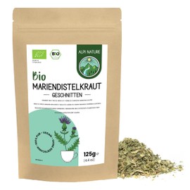 Mariendistel BIO 125g von Alpi Nature, Mariendistelkraut bio getrocknet und geschnitten für die Zubereitung von Mariendistel Tee und Kräutertee