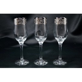 Bohemia Crystallite Champagne Flute Set of 6 Wine Glasses  7 oz /200 ml  Silver Plated , Gift