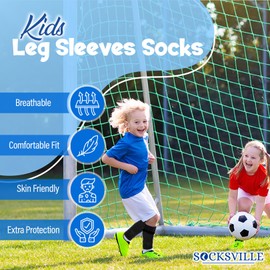Kids Sock Sleeves Football - Anti Slip Leg Sleeve Socks Junior - Calf Compression | Fits Over Calf Shin Pads | Soft, Durable, Breathable, Quick Dry | Indoor & Outdoor Sports, PE, Everyday | One Size