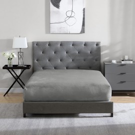 Cathay Home King Flannel-Plush Fitted Sheet - Ultra Soft & Thick Plush, No-Pilling - All Season Cozy Warmth - 12" Deep Pocket Fitted Sheet Only (King, Grey)