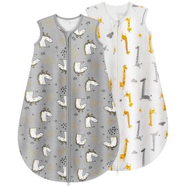 Yukkidds Baby Sleeping Bag 0.5 Tog 100% Cotton Lightweight and Breathable Summer Sleeping Bag for Baby Newborn 6-12 Months 2 Pack Grey Unicorn