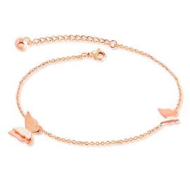 Kim Johanson Women's Stainless Steel Butterfly Anklet in Rose Gold with a Strong Lobster Clasp Including Jewellery Bag, Stainless Steel, Without Stone