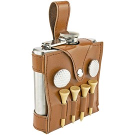 Fairly Odd Novelties ALL IN ONE SET 6oz Flask Spot Markers Hardwood Golf Tees Divot Tool Father's Day Dad Gift, Brown