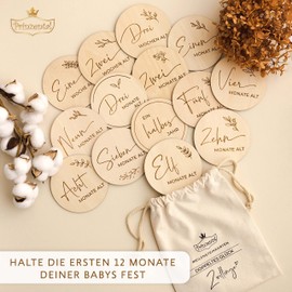 Prinzental ® 30 Baby Milestone Cards for Twins on Elegant Wooden Discs Twins Gift Birth Original Gift for the Birth of Twins