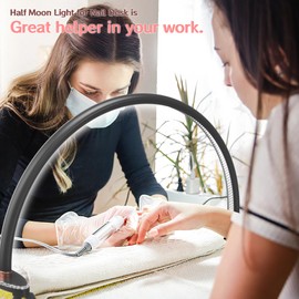 welltell Half Moon Light for Nail Desk, Black Nail Tech Desk Lamp with Stepless Dimming, 3 Color Temperature, for Manicure, Tattoos, Eyebrows, Beauty