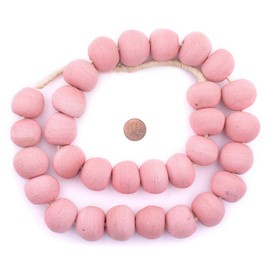TheBeadChest Jumbo Opaque Pink Recycled Glass Beads 27mm Ghana African Sea Glass Round Large Hole 32 Inch Strand Handmade Fair Trade
