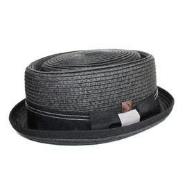 DASMARCA Rico Black Braided Summer Paper Straw Telescope Crown Retro Porkpie Hat - M