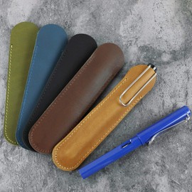 SENRISE Leather Pen Case Leather Pen Case Pouch Holder, Single Fountain Pen Pouch, Handmade Soft Pen Protective Sleeve Cover for Pens, 1 Pack (15cm x 3.5cm, Khaki)
