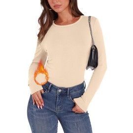 WIHOLL Womens Tunic Tops to Wear with Leggings Long Sleeve Thermal Shirts Women Trendy Fall Winter Fashion 2024 Tops Beige L