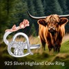 POPLYKE Highland Cow Open Ring Sterling Silver Cow Rose Heart