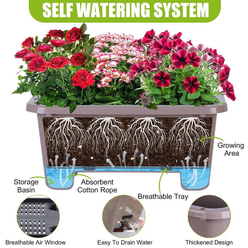 Oliz Self-Watering Rectangle Planter Boxes 8-Pack, 15.7-Inch Window Box Planter