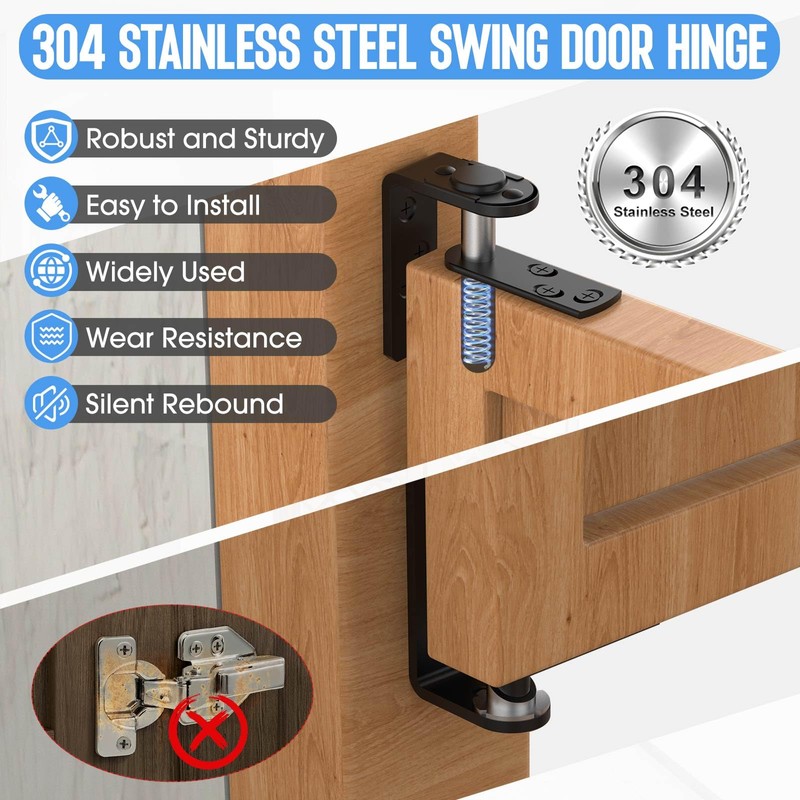 Heavy-Duty Self Closing Saloon Door Hinges, 1 Pack Black, Large