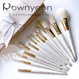 Rownyeon Makeup Brushes Set, 14 Pieces, Includes Makeup Pouch, Fiber Bristles, Soft, Easy to Use, Portable, Skin-friendly, Good Powder-Contamination, Makeup Brush, Makeup Brush, Cleaner, Sponge Included, For Beginners, Sensitive Skin, Makeup Tools, Elega