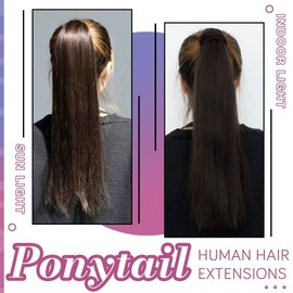 Hetto Real Hair Braid Extensions, Brown Ponytail Real Hair Extensions, Remy Ponytail Real Hair Extensions, Darkest Brown #2 70 g 35 cm