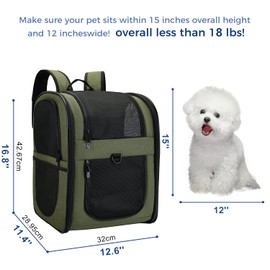 Apollo Walker Dog & Cat Carrier Backpack for 4-18lb Pets - Ventilated Safe Design with Padded Back Support, Breathable Mesh Pet Backpack for Hiking, Travel, Outdoor (Green)