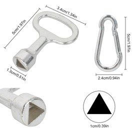 Shengxi Pack of 2 Metal Triangular Spanner 10 mm Silver Triangle Socket Spanner Universal 3-Point Key with Carabiner Hook for Electric Box Gas Water Electricity Meter Box Cabinet