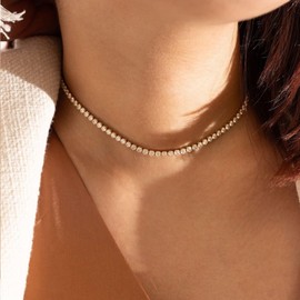 Rhinestone Tennis Necklace Sparkly Rhinestone Neck Chain Party Prom Necklaces Jewelry for Women and Girls Minimalist Party Prom Accessories for Women and Girls