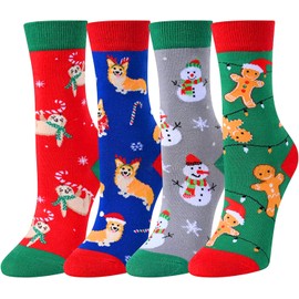 HAPPYPOP Christmas Gifts Stocking Socks for Girls Boys - Secret Santa Socks Gingerbread Socks, Xmas Stocking Stuffers for 4-6 Years, Christmas Socks 4 Pack
