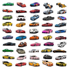 BEATRI 50PCS Super Car Stickers for Kids | Racing Car Decals | Sports Car Cool Stickers Suitable for Water Bottles, Laptops, Skateboard, Helmet (Super car Stickers)