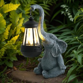 Umikk Elephant Decoration with Solar Lantern Garden Figures, 25.5 cm Elephant Statue with Solar Light, Elephant Animal Statue Decoration for Garden, Weatherproof, for Women, Mother, Wife