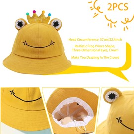 SIEBOLD Pack of 2 Frog Hat with Crown, Frog Fishing Hat, Funny Party Hat, Foldable Unisex Fishing Hat for Adults and Children, Carnival Party Costume, Party Gift