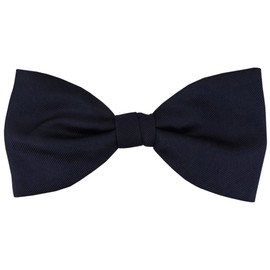TigerTie Designer Silk Bow Tie in Plain with Oblique Fine Rib Bow Tie 100% Pure Silk + Storage Box, Navy black blue