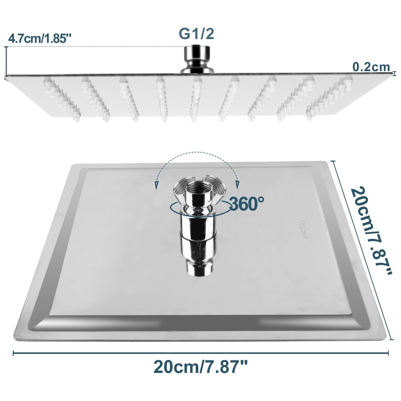 ILIKEPOW Rain Shower Head 8 inch Square Large Rainfall Overhead